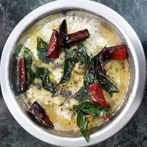 Pour Tempering on Chutney - Coconut Chutney Recipe