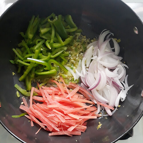 Add Onion Carrot Capsicum - Veg Spring Roll Recipe